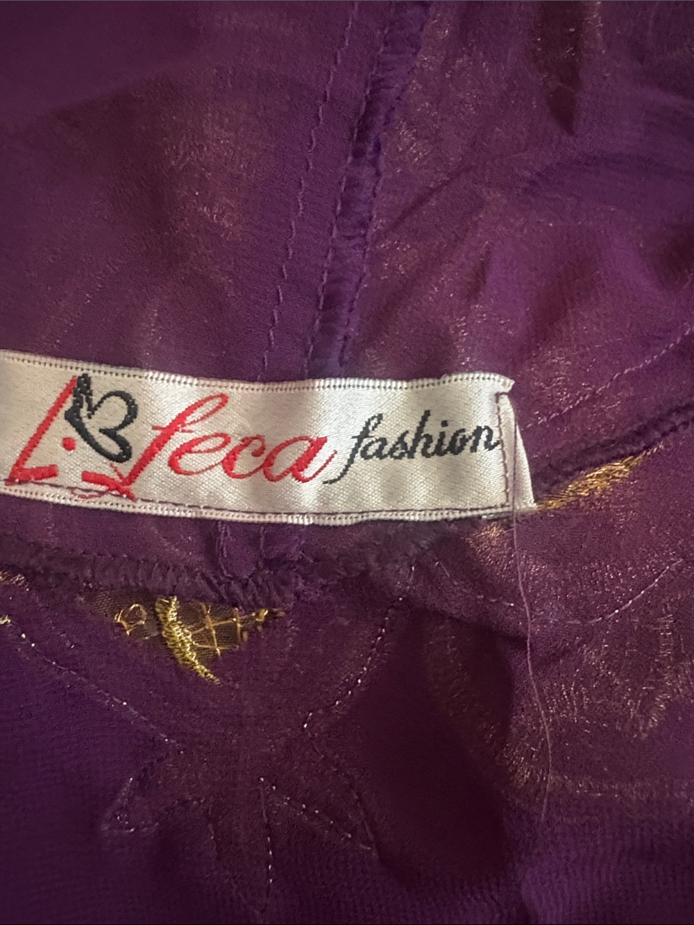 Purple Maxi Kaftan Dress with Gold Embroidered Accents - Picture 11 of 11